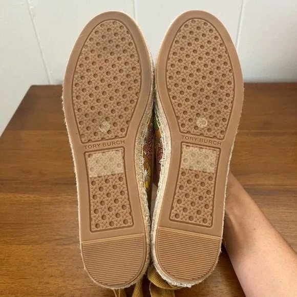 Tory Burch Minnie Rust Wallpaper Floral Leather Ballet Ankle Tie Espadrille Flat - Picture 3 of 6